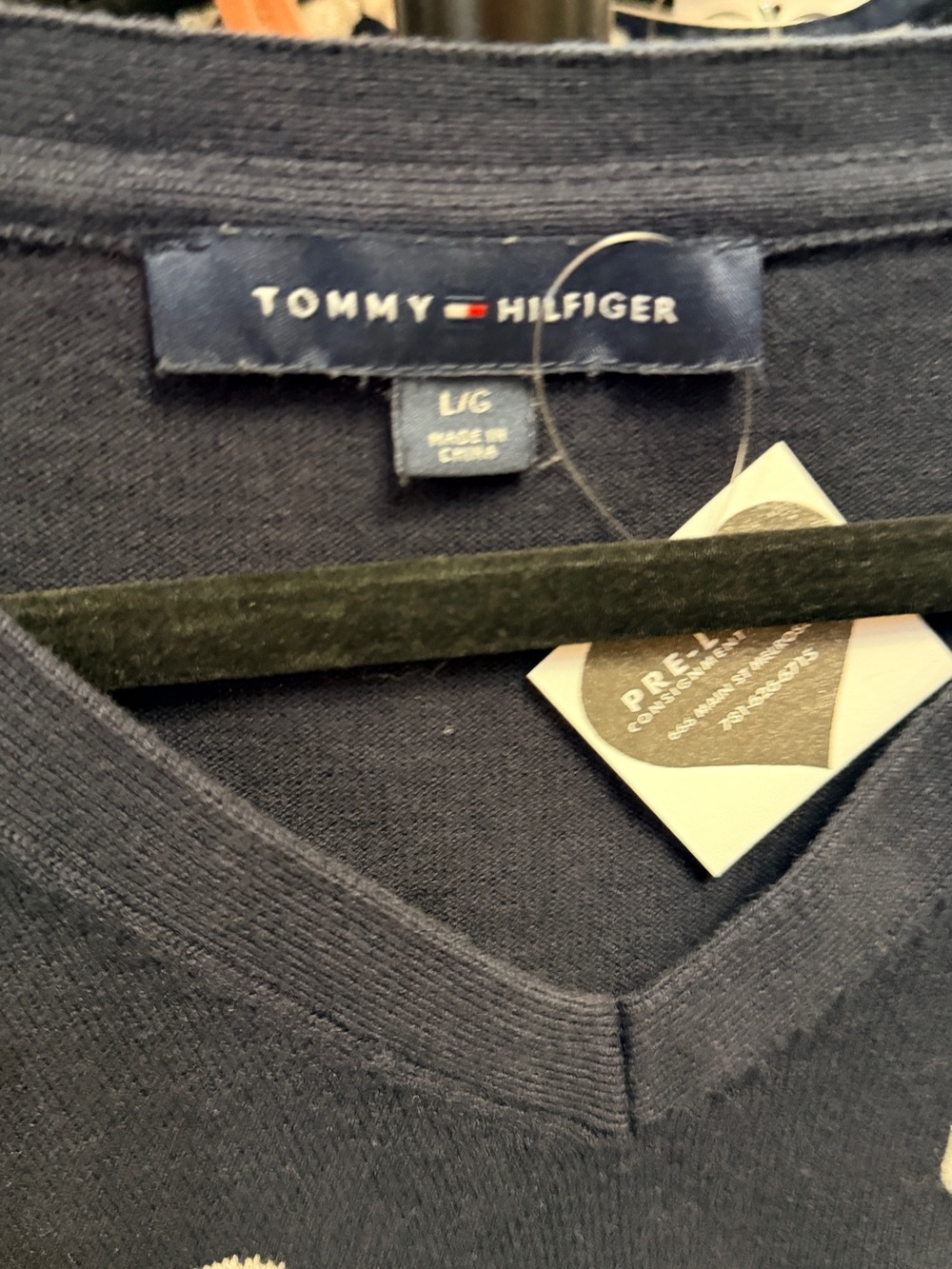 Tommy Hilfiger Navy V-Neck Sweater with White Dot Detail - Picture 3 of 3